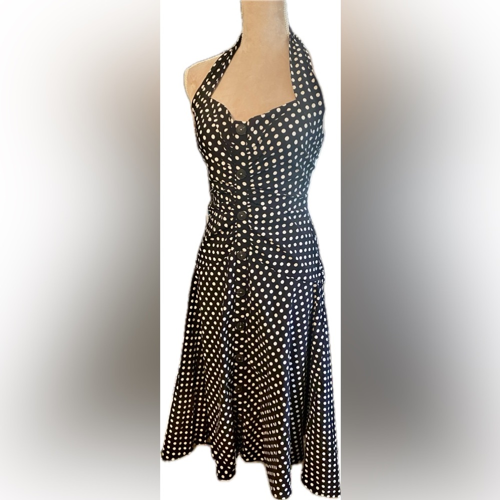Maeve by Anthropology Vintage Style Polka Dot Halter Dress Hi-Low Skirt